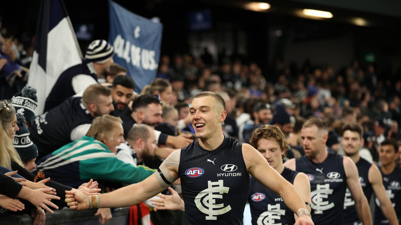 Patrick Cripps hasn’t maintained his extraordinary early season form but coach Michael Voss has no complaints. Picture: Getty Images