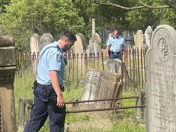 Police at the cemetery on Saturday morning. Picture: Supplied