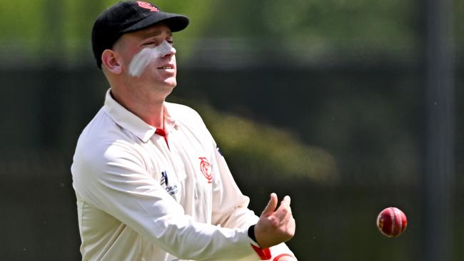 EssendonÃs Liam Molloy during the Premier Cricket match between Melbourne and Essendon in Melbourne, Saturday, Oct. 21, 2023. Picture: Andy Brownbill