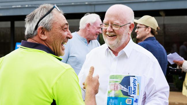 Liberal candidate Steve Murphy chats with voters in Werribee. Picture: Aaron Francis