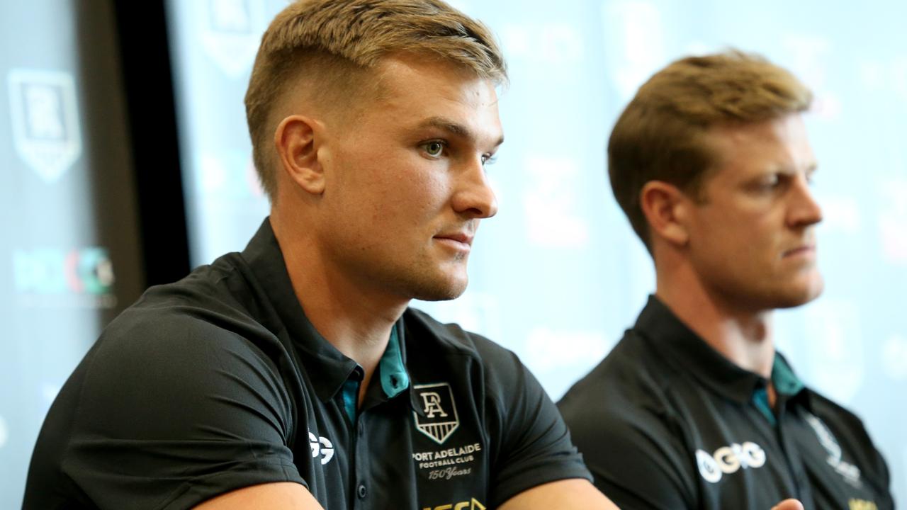 Ollie Wines at the press conference to announce he had lost the co-captaincy and been made vice-captain in 2019. Picture: AAP/Kelly Barnes