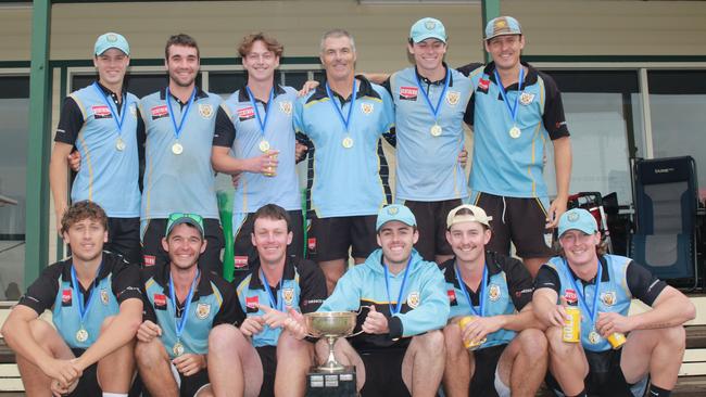 Western Districts celebrate winning the 2024 Toowoomba cricket two-day premiership. Picture: Allyson Gardener.