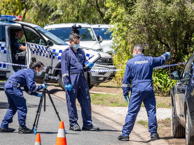 Police attend the scene of a double homicide in Parson Street, Rye. Picture: Jake Nowakowski