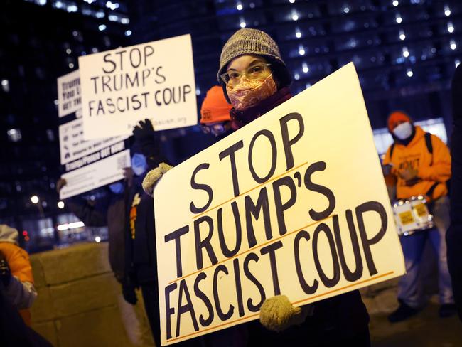 A small group of demonstrators protest near Trump Tower in Chicago, Illinois. Picture: Getty Images/AFP