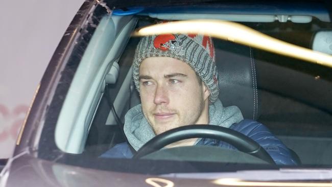 Zach Merrett arrives for his COVID-19 test after McKenna’s positive result.