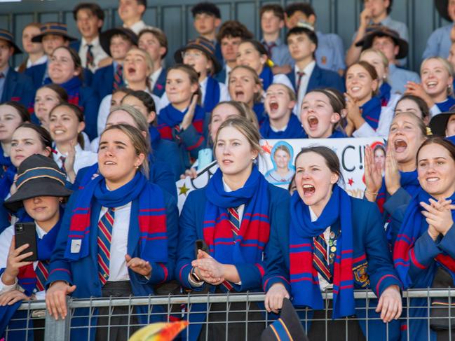 Downlands College cheer squad. Toowoomba Grammar School vs. Downlands College in annual rugby game for the O'Callaghan Cup, held at Downlands College. Saturday August 31st, 2024 Picture: Bev Lacey