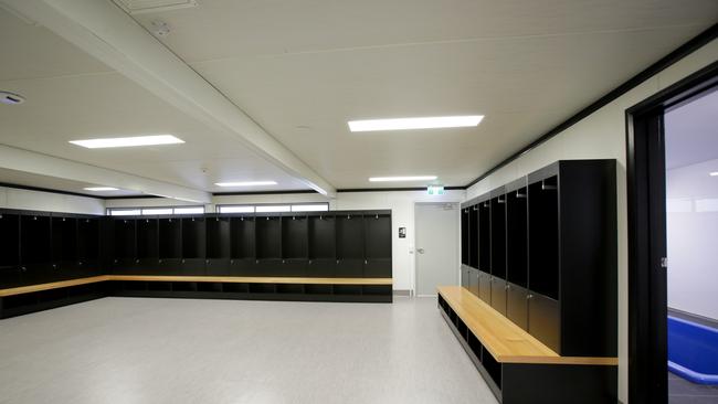 The men's dressing room with ice bath room on the right.