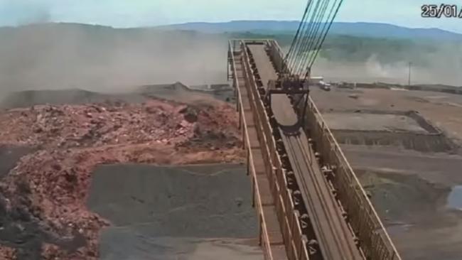 A screengrab from video footage showing mining waste pouring across the Brumadinho project after a dam collapse. Pic: TV BANDEIRANTES