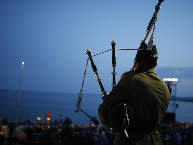 A bagpiper performs during the Dawn Service ceremony at the Anzac Cove beach Picture: AP Photo/Emrah Gurel