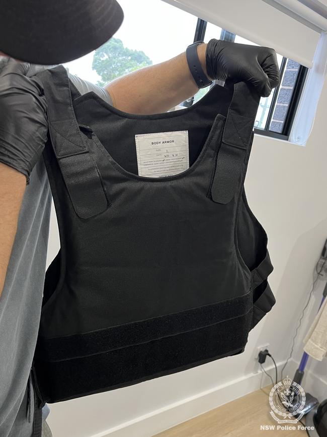 A ballistics vest was also allegedly seized during Wednesday’s searches. Picture: NSW Police