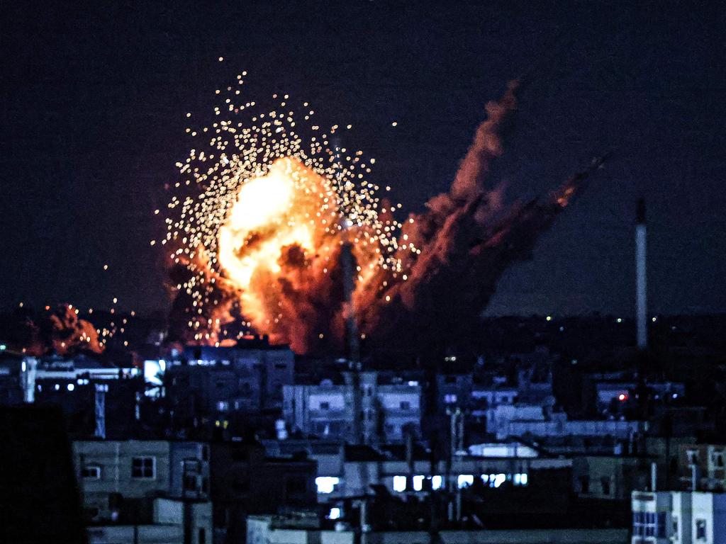 A ball of fire and smoke rise above buildings during an Israeli strike on Rafah in the southern Gaza Strip. Picture: AFP