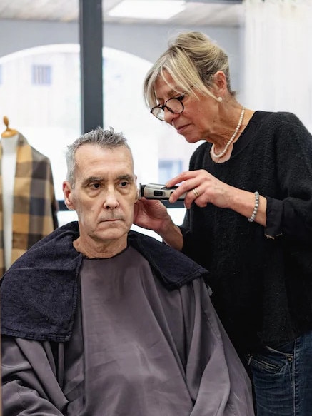 At the hairdressing studio.