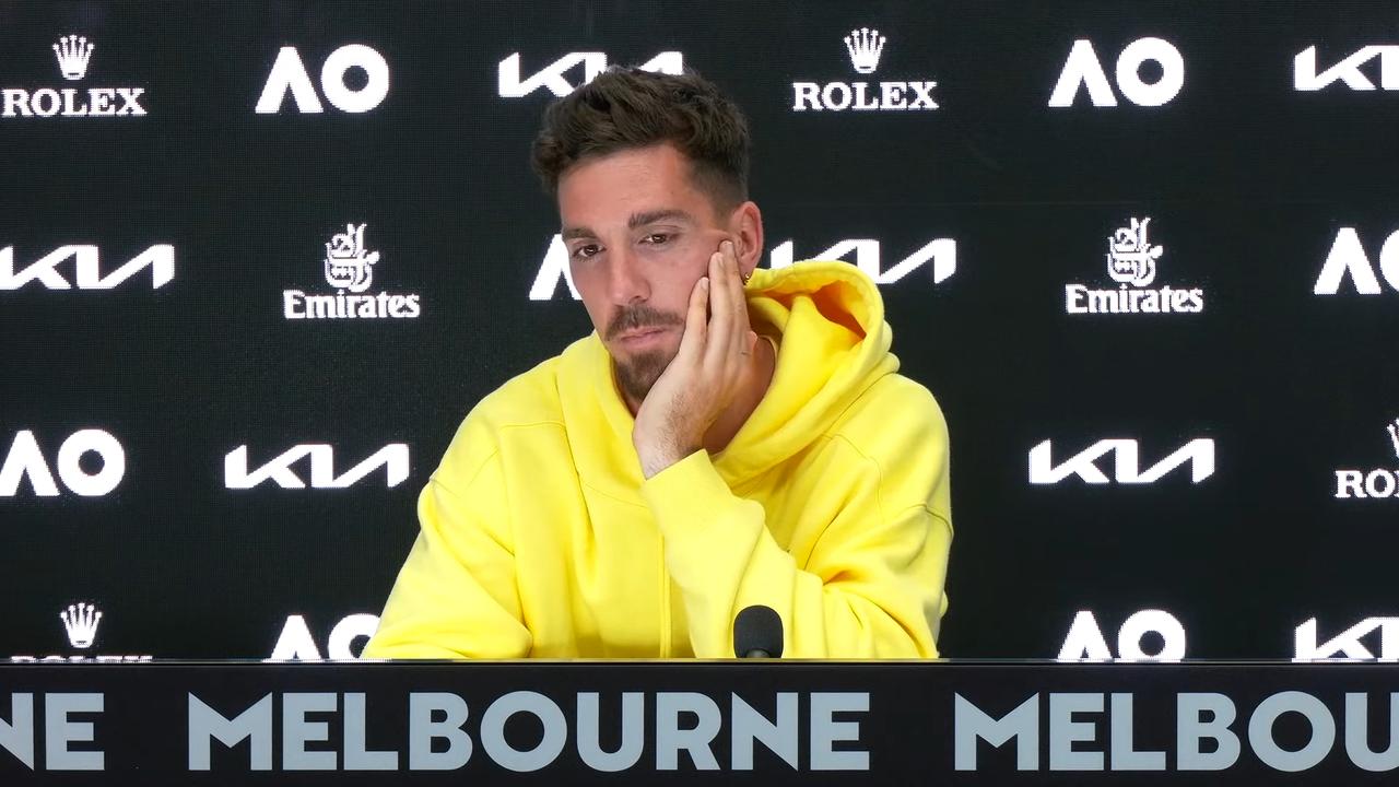 A disappointed Kokkinakis explains why they had to retire. Picture: Australian Open YouTube