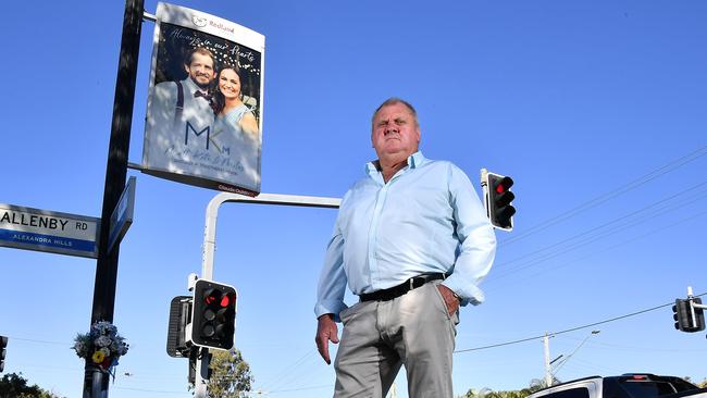 Russell Field at the scene where his son Matthew Field, fiance Kate Leadbetter and their unborn child Miles were killed. Picture: John Gass.