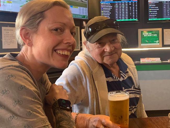 Louise Paine, 37, and her dad David Porthouse who passed away aged 66. Ms Paine wasn't allowed into Tasmania for the funeral because she is currently living in Victoria.