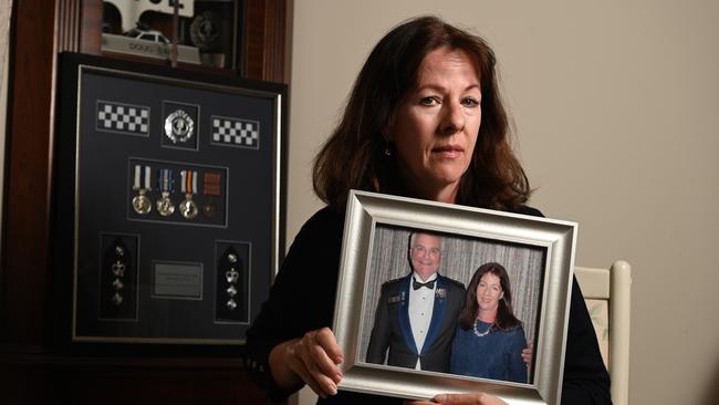 Debbie Barr's husband Doug was a chief superintendent with SA Police but took his own life after being investigated by the ICAC - but was later cleared. Picture: Naomi Jellicoe