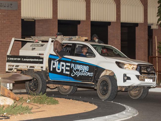 Youths in Alice Springs drive a stolen Toyota Hilux through town at 4am in February. Picture: Liam Mendes