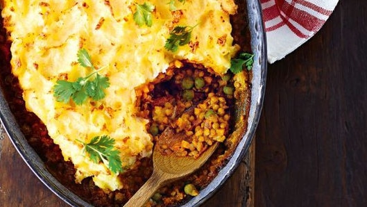 Curried lentil and vegetable pie.