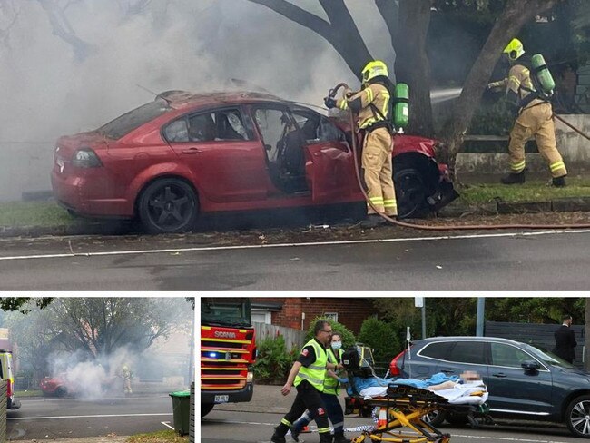 The smouldering vehicle at Cammeray