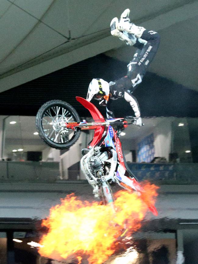 Nitro Circus at Kardinia Park on March 7, 2022. Stunts, crowd reactions, fireworks, plenty of colour. Picture: Mark Wilson