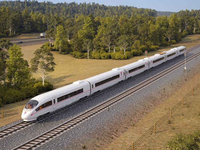 An artist impression shows 3D renderings of a newly proposed high speed rail system connecting Sydney with Wollongong, Canberra and Newcastle. Picture: Supplied