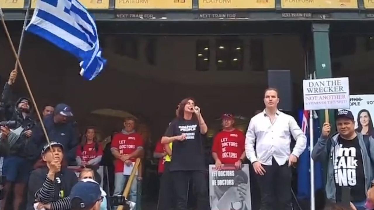 MP Catherine Cumming made the speech outside Flinders Street Station on Saturday. Picture: Twitter.