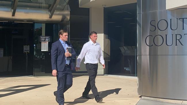 Ryley James Waldie (right) leaves Southport Magistrates Court with his lawyer Blake Fraser, of Fraser Lawyers. Picture: Lea Emery