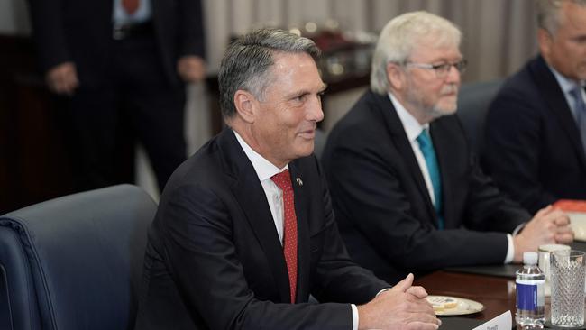 Australian Deputy Prime Minister and Defense Minister Richard Marles sits alongside Kevin Rudd. Picture: AFP