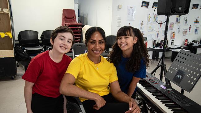 Saxon Weaver of Lane Cove, Paulini Curuenvauli and Faith Hedley of Pymble at the Academy of Music and Performing Arts at Alexandria where they rehearse for Joseph and the Amazing Technicolor Dreamcoat. Picture: Lara Jane Photography