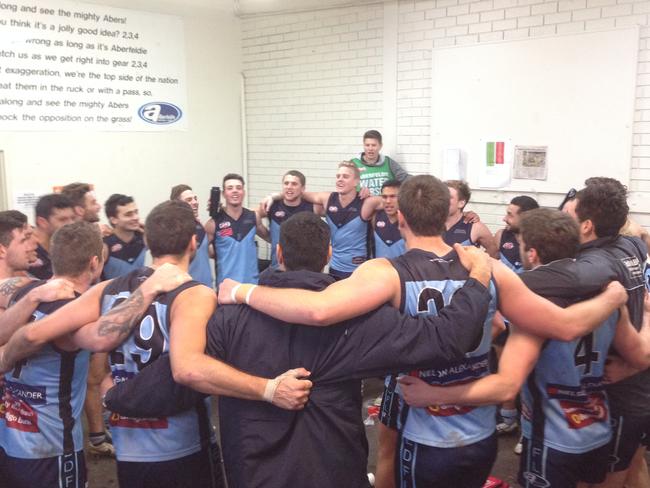 Aberfeldie celebrates its win over Avondale Heights in the Essendon District Football League Premier Division on Saturday.