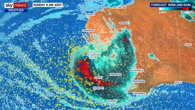 A tropical low is heading towards Perth – it may even erupt as a cyclone. Picture: Sky News Weather.