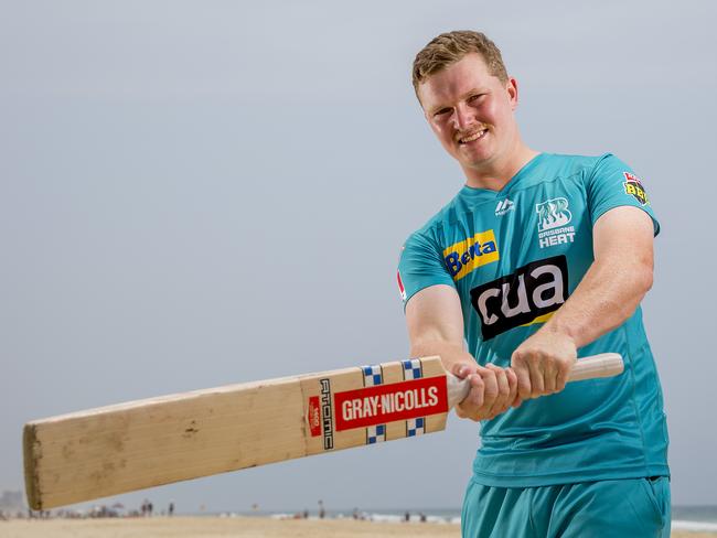 Gold Coast Dolphins and Brisbane Heat batsman Max Bryant at Surfers Paradise beach. Picture: Jerad Williams