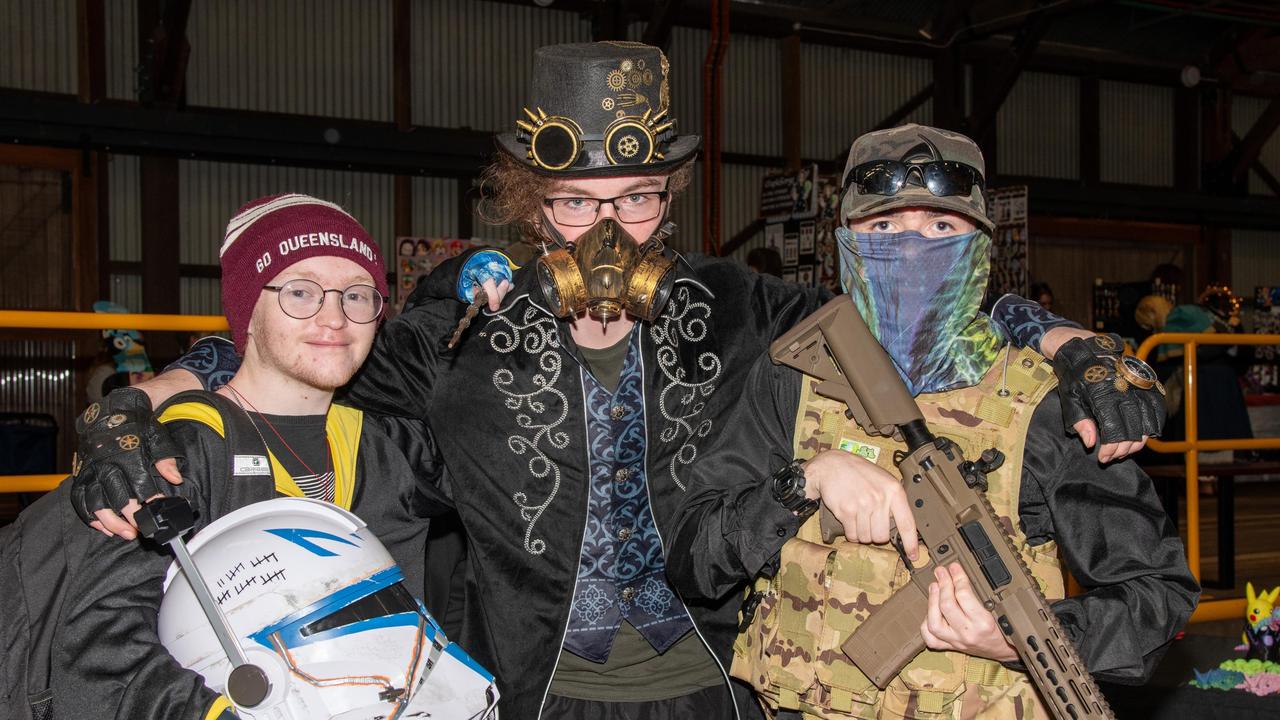 Ethan Karl (left) is a huge Star Wars and Harry Potter fan and combined aspects from both for his costume. Ethan is with Caleb Andersen a Steam Punk Overlord and Cooper Glassock as a Counter Strike character.Comic-Gedden at the Goods Shed.Sunday June 30th, 2024