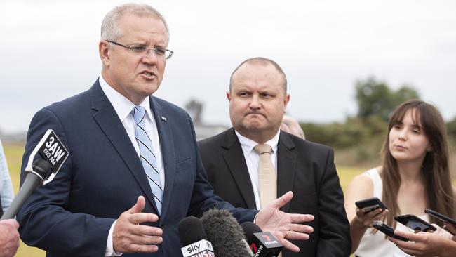 Prime Minister Scott Morrison and La Trobe MP Jason Wood. Picture: AAP