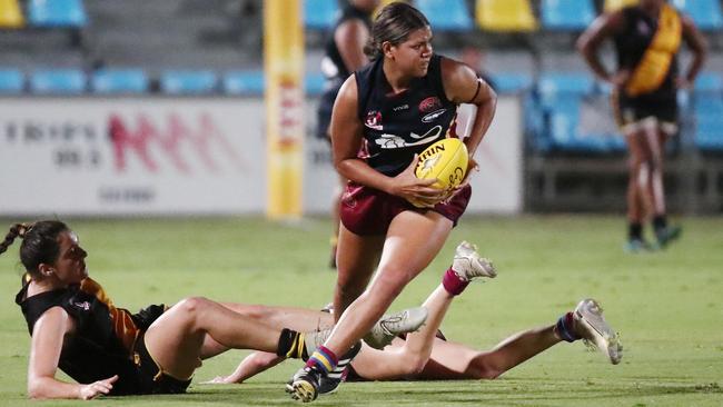 Litonya Motlap playing in the AFL Cairns Women's preliminary final match between the Cairns City Lions and the North Cairns Tigers. Picture: Brendan Radke