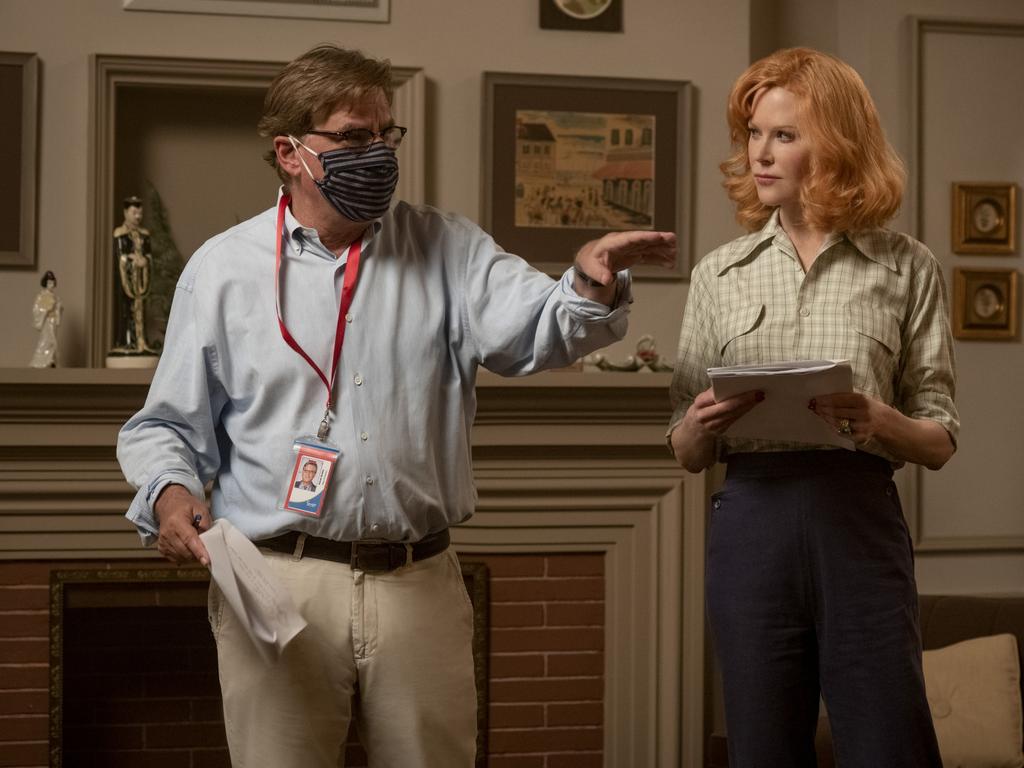 Nicole Kidman and writer-director Aaron Sorkin on the set of Being the Ricardos. Picture: Amazon