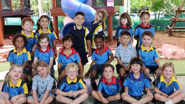 My First Year: St Kevin’s Catholic School Prep K. Front row: Alice, Peyton, Kolohe, Nate, Charlotte, Juliet. Middle row: Daniel, Maisie, Finley, Ayanna, Tommy, Levi. Back row: George, Ellae, Salvatore, Hugo, Mia, Ayla-Rose. Picture: Glenn Hampson.