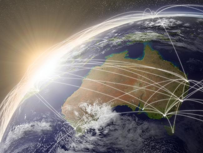 Australia with network representing major air traffic routes. Elements of this image furnished by NASA.