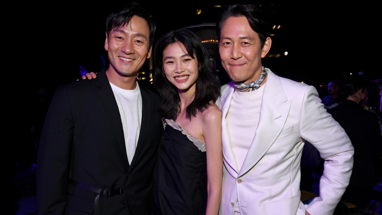 Squid Game stars Park Hae Soo, HoYeon Jung, and Lee Jung-jae attend the "Squid Game" Guild Screening at NeueHouse Los Angeles. Picture: Vivien Killilea/Getty Images for Netflix