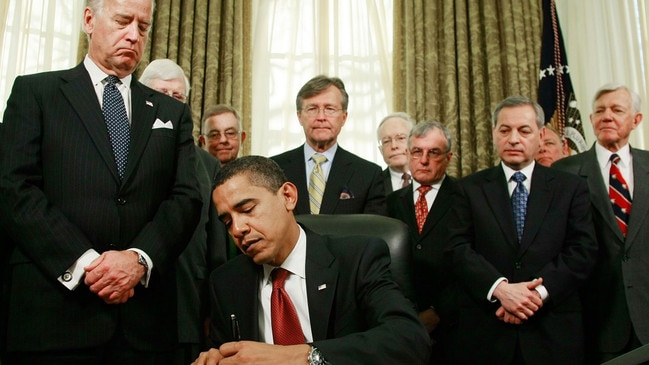 Obama with his vice-president, Joe Biden, in the Oval Office, 2009. Picture: Getty Images