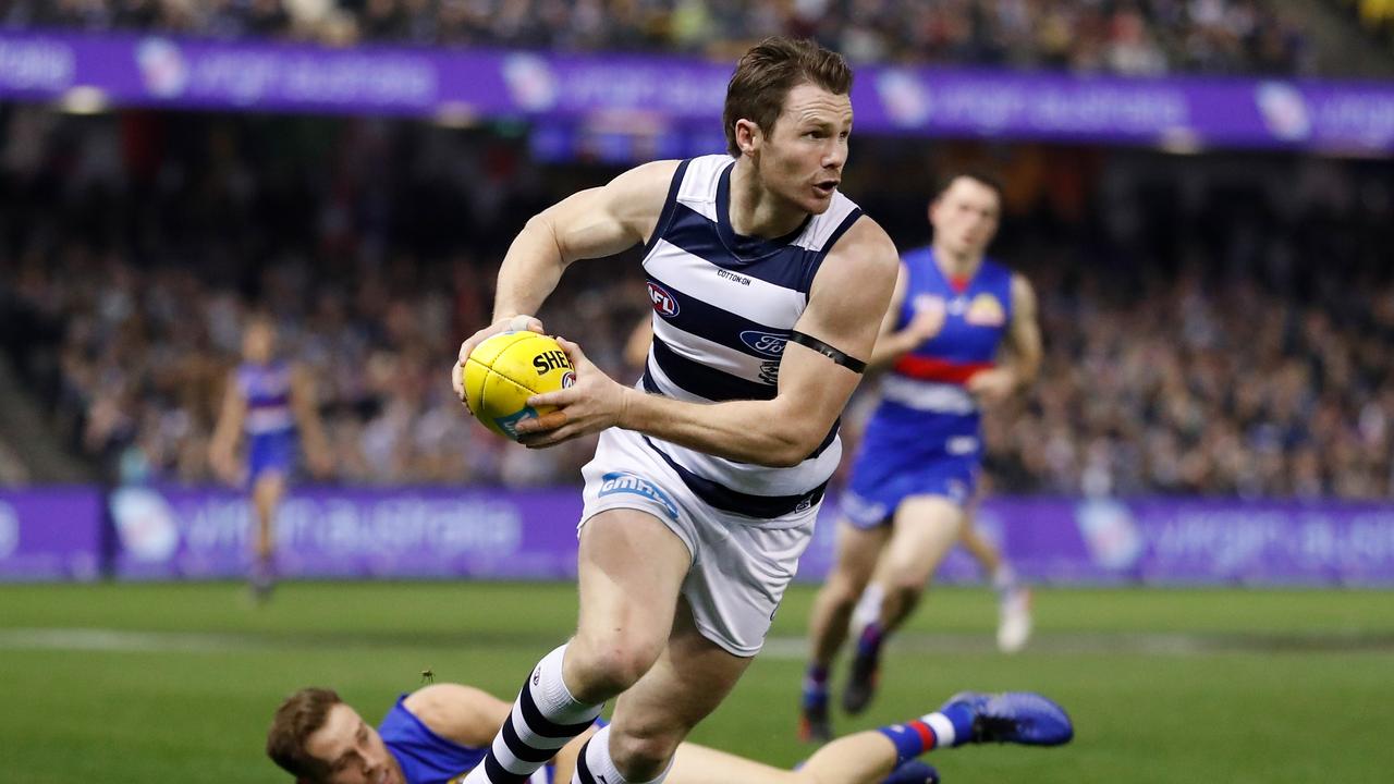 Patrick Dangerfield in action against the Western Bulldogs in 2019.