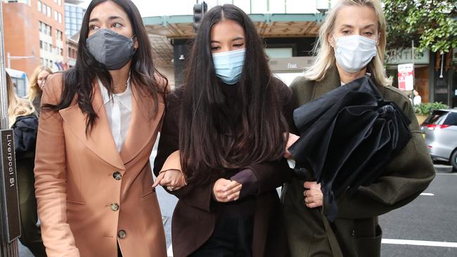 Nicola Teo (middle) outside court in Sydney on Tuesday. Picture: NCA NewsWire / David Swift