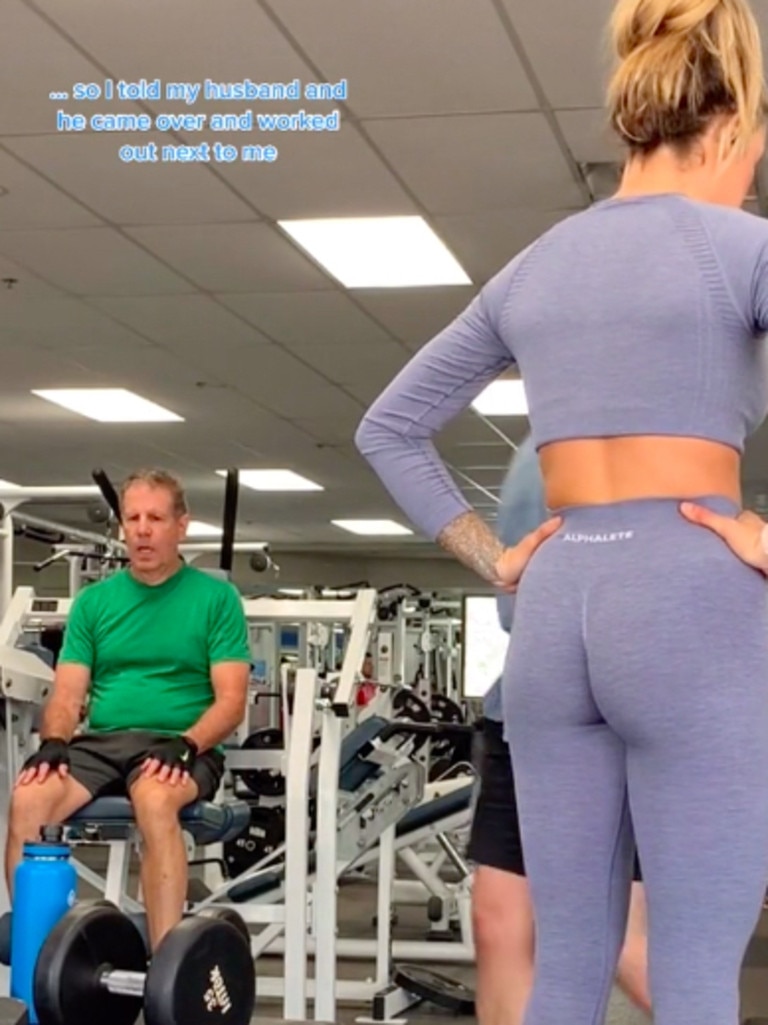 She called her husband over to work out beside her, only for the man to continue staring at her. Picture: TikTok