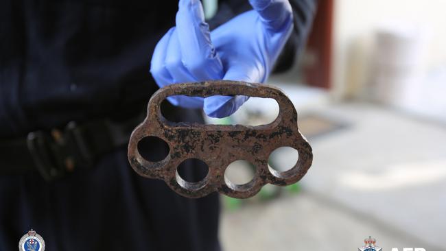 A knuckle duster allegedly found by police at the scene. Picture: NSW Police Media