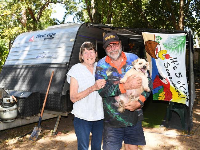 Coronavirus  is sending grey nomads back up to the Northern Territory where they feel safe from the pandemic.  Ruth and Kerry Holmes in there Motor Home at Coolalinga and they plan to stay here for the long haul.  Picture Katrina Bridgeford.