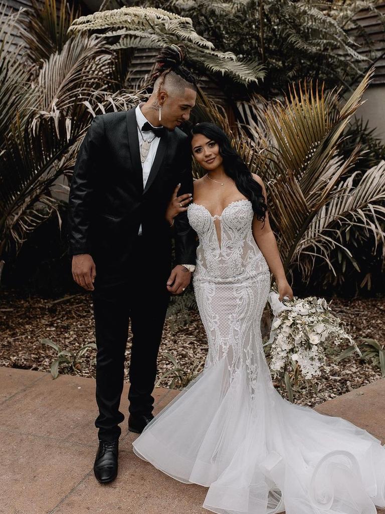 Sean Wainui and Paige Fox on their wedding day. Photo: Instagram @paiggefox.