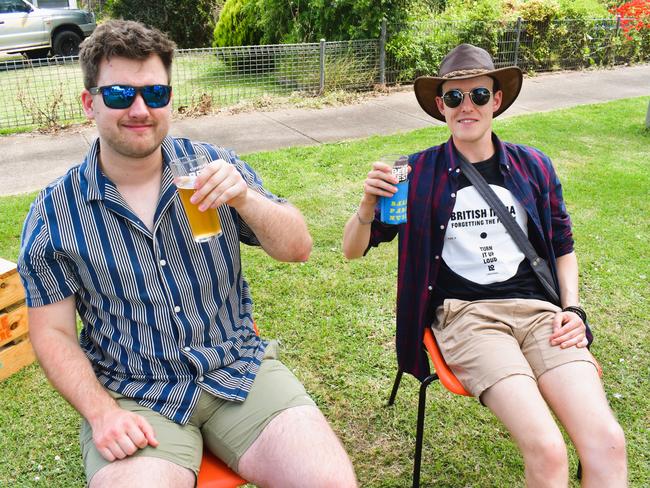 The Gippsland Beer Fest in Tinamba on Saturday, November 16, 2024: Lachlan Mayer and James Chilver. Picture: Jack Colantuono