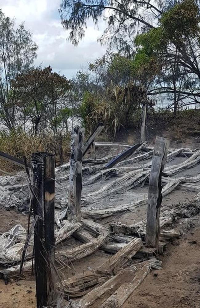 Vandals set fire to the viewing platform at the Pitt St entrance to Blacks Beach. Picture: Facebook