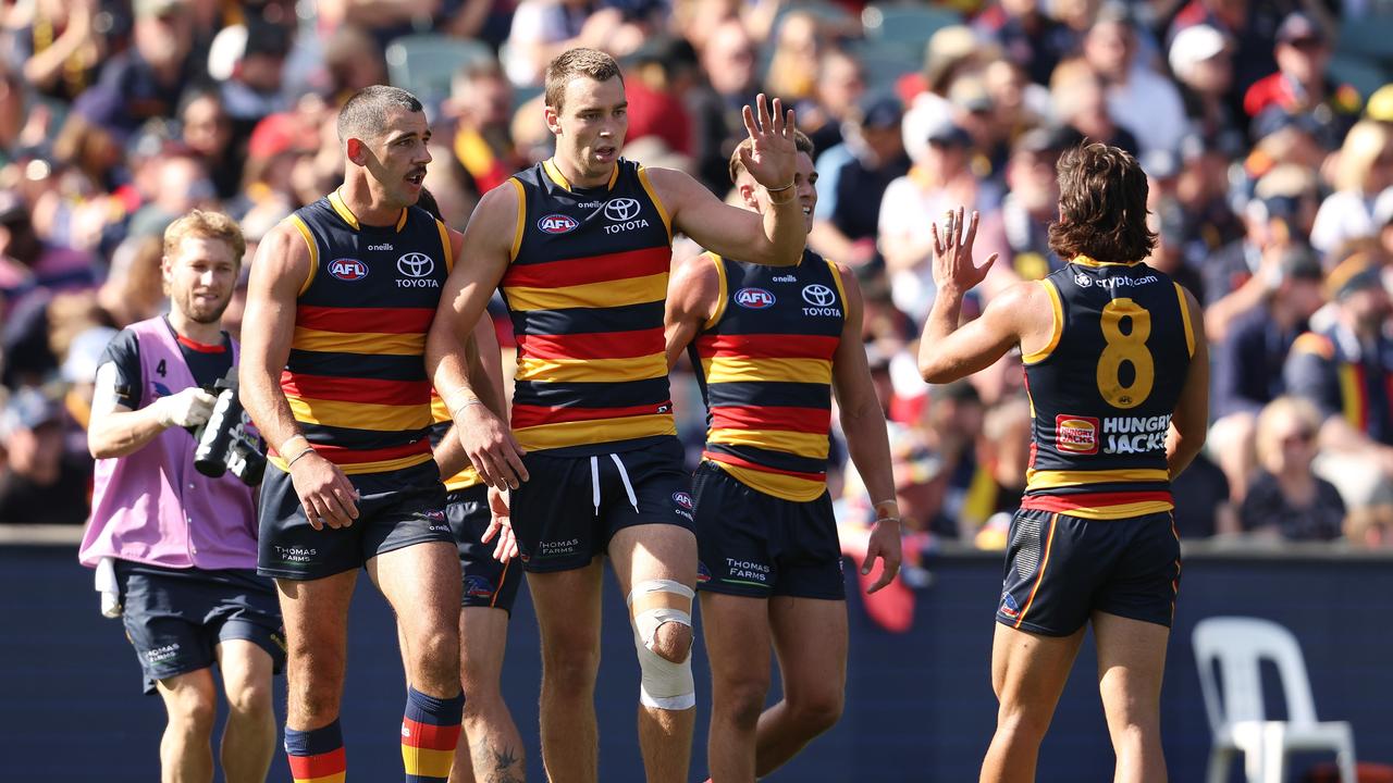 Adelaide had plenty to celebrate this round. (Photo by Sarah Reed/AFL Photos via Getty Images)