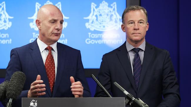 Treasurer Peter Gutwein and Premier Will Hodgman. Picture: LUKE BOWDEN